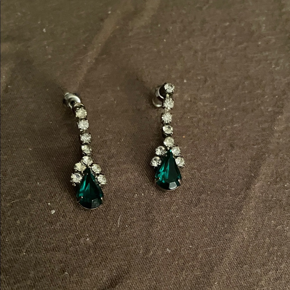 Elegant Green and Silver Drop Earrings